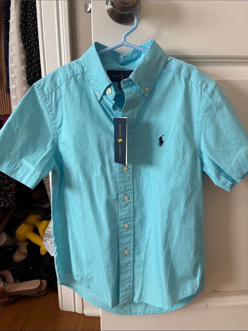NWT Boys’ Ralph Lauren Boys Short-Sleeve Button-Down Shirt - Aqua Blue